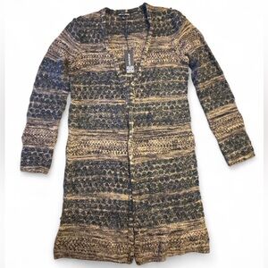 Cable & Gauge Longline Open Front Cardigan Sweater NWT Women’s Small Black Tan